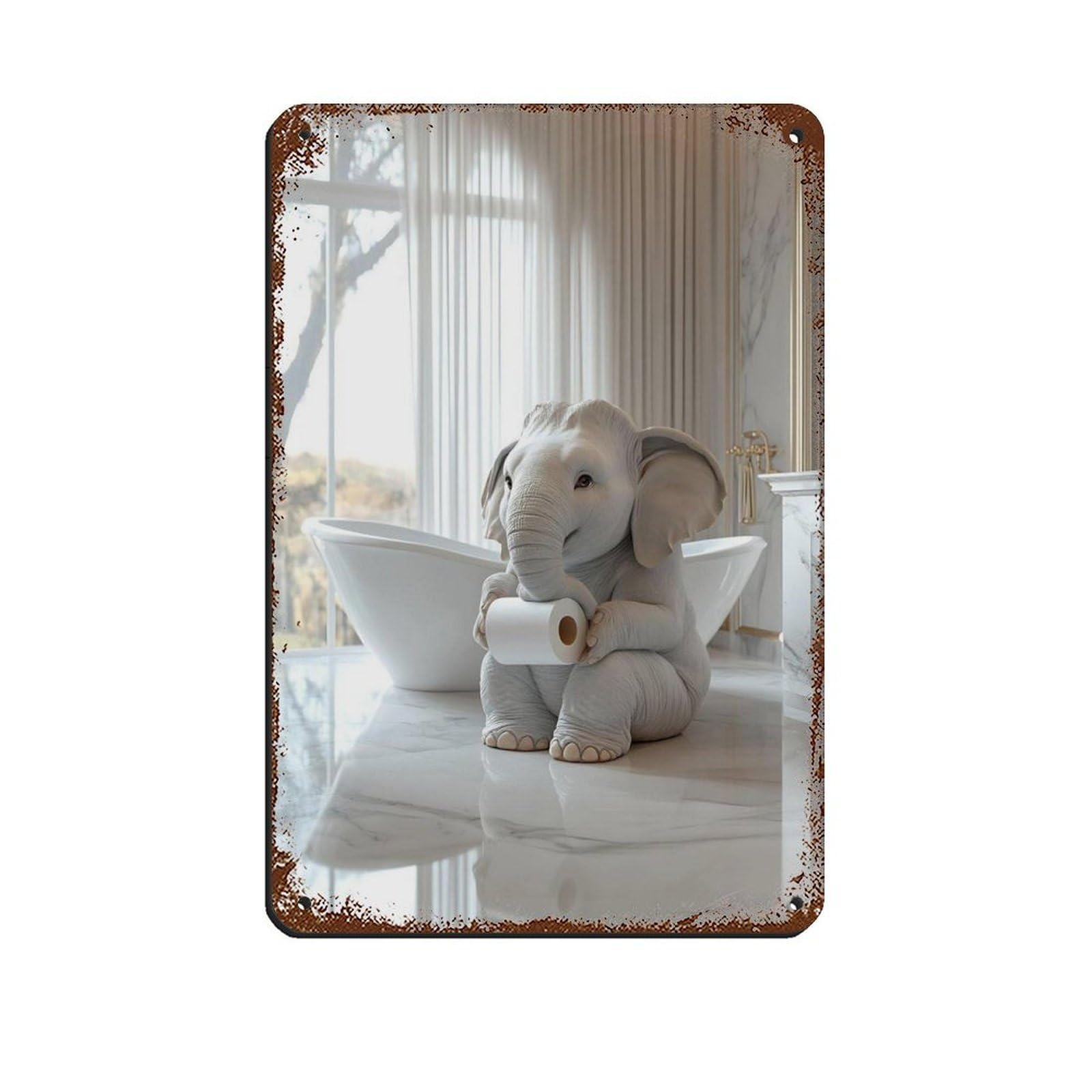 Elephant Holding Toilet Paper Retro Poster Metal Tin Sign Chic Art Retro Iron Painting Bar People Cave Cafe Family Garage Poster Wall Decoration 8x12inch(20x30cm)