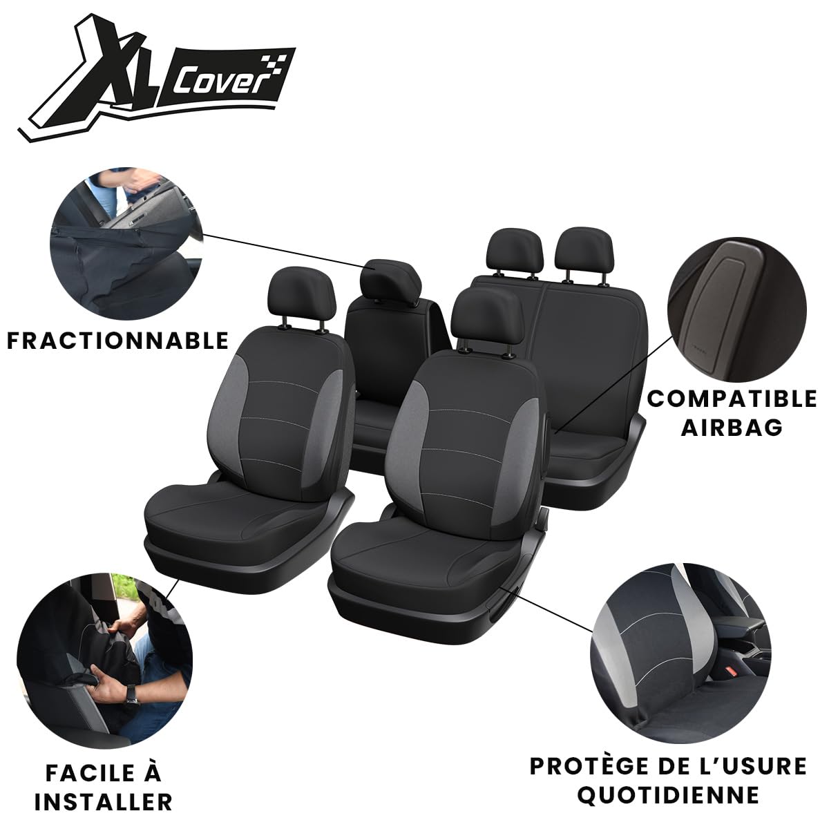 167004 1 Set de Housses de siège Auto + Banquette fractionnable, Noir