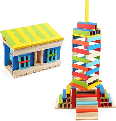 Mikabili Bloques de construcción de madera de juguete educativo para niños y niñas desarrollan un pensamiento creativo adecuado para niños y niños