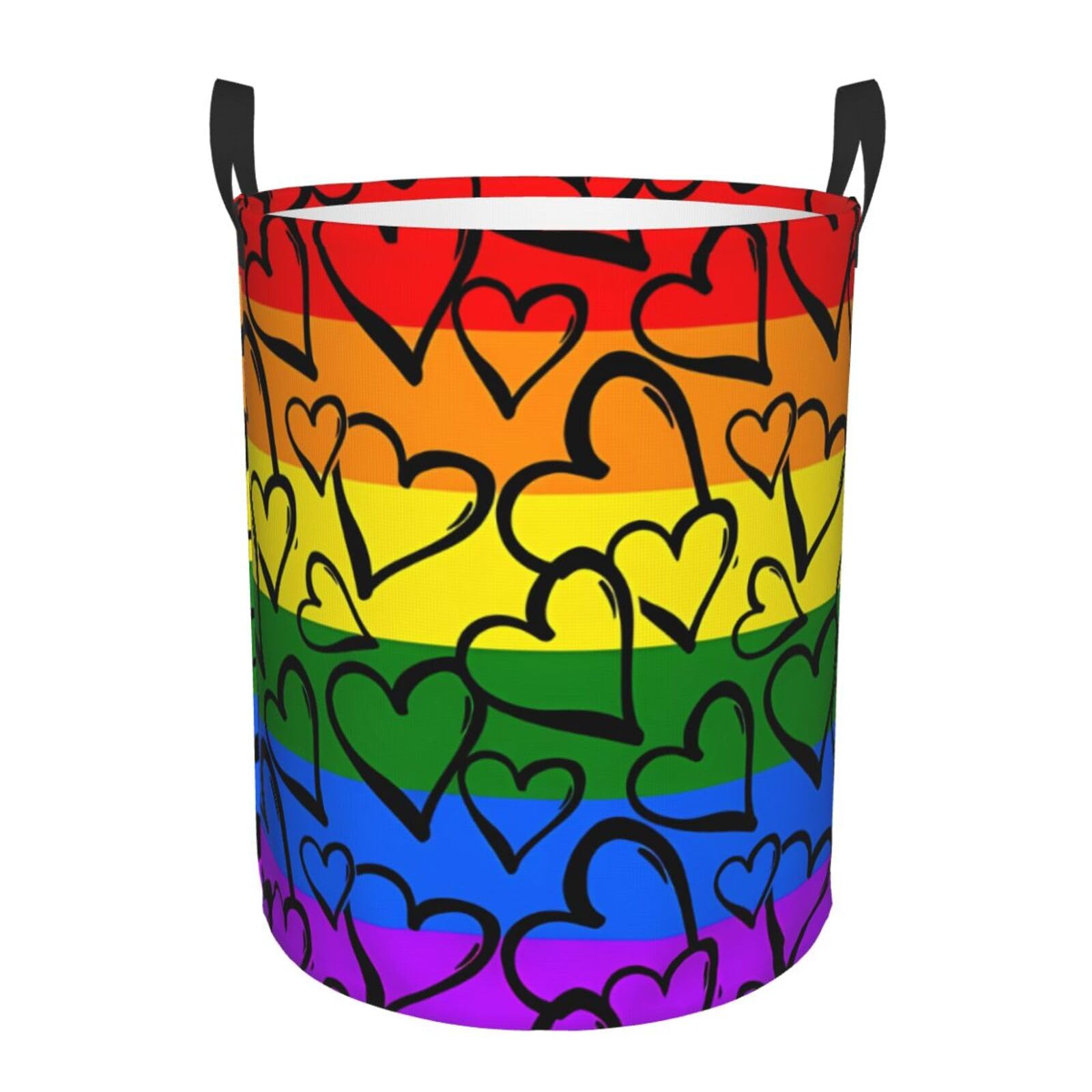 M Collapsible Gay Pride Rainbow Pattern Print Circular Hamper Round