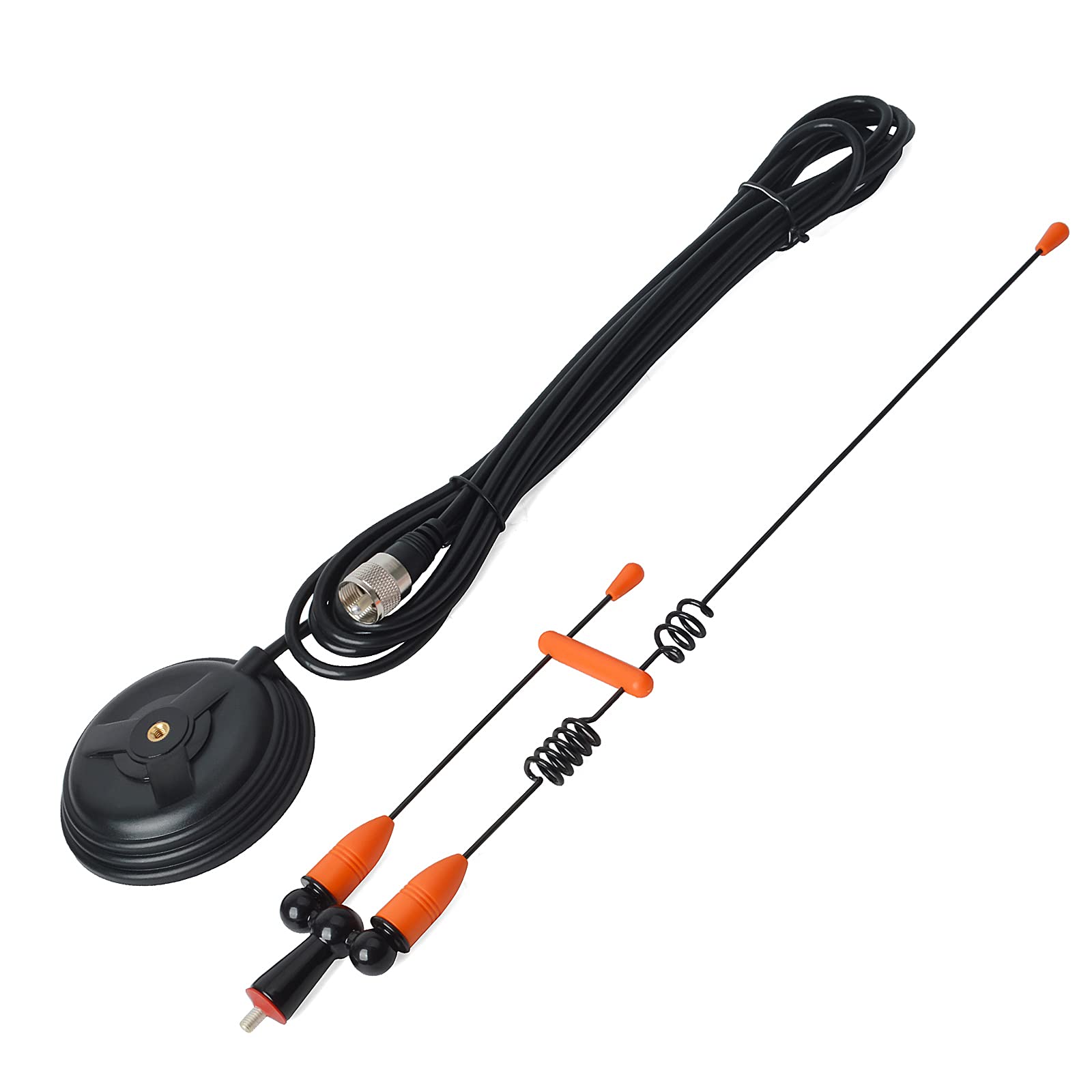 Antena móvil de Doble Banda, látigo de Montaje magnético 144/430 MHz con Cable coaxial RG58U de 4 Metros para transceptor de vehículo Yaesu Midland Icom Motorola Kenwood (Orange)