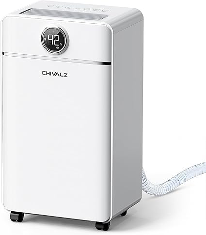 CHIVALZ 1500 Sq.Ft Dehumidifier for Basement with Drain Hose Max 25 Pints, Dehumidifiers for Home, Bedroom, Bathroom, Quiet, Intelligent Humidity Control, 3 Modes, 24H Timer, White 1Pack