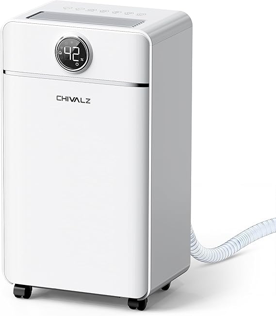 CHIVALZ 1500 Sq.Ft Dehumidifier for Basement with Drain Hose Max 25 Pints, Dehumidifiers for Home, Bedroom, Bathroom, Quiet, Intelligent Humidity Control, 3 Modes, 24H Timer, White 1Pack