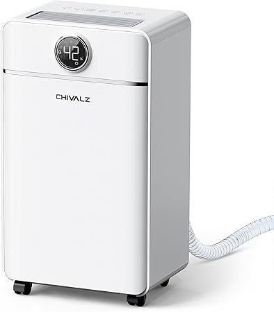CHIVALZ 1500 Sq.Ft Dehumidifier for Basement with Drain Hose Max 25 Pints, Dehumidifiers for Home, Bedroom, Bathroom, Quiet, Intelligent Humidity Control, 3 Modes, 24H Timer, White 1Pack