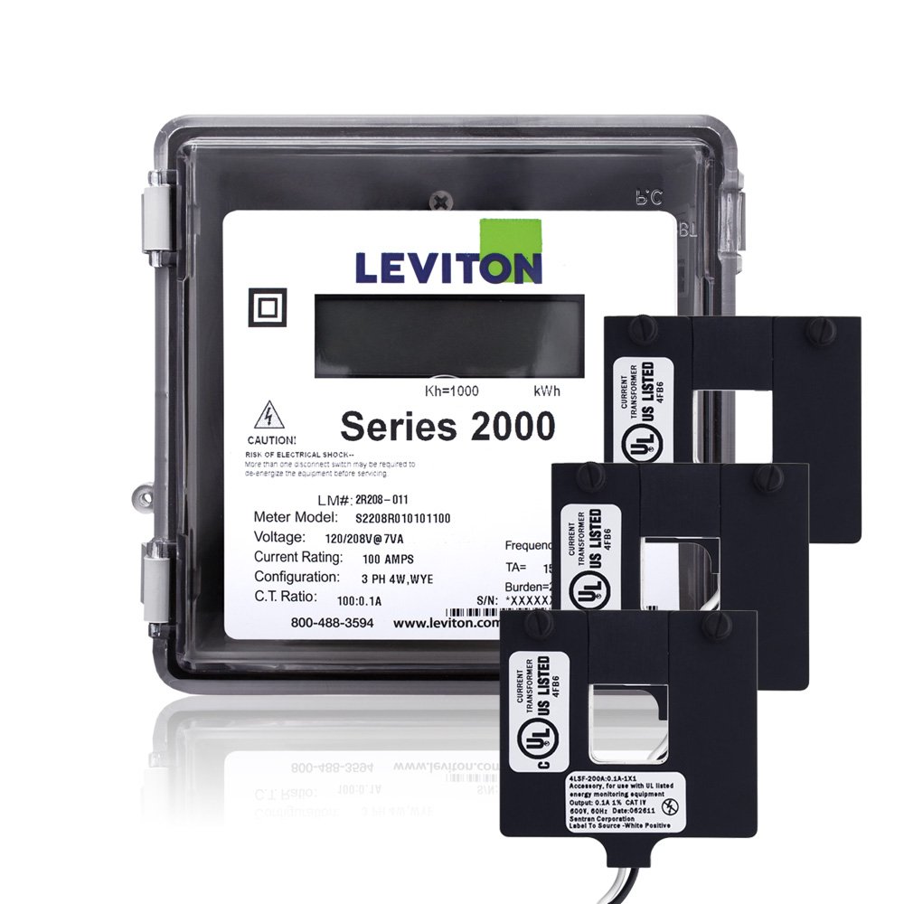 Leviton 2O208-2W Series 2000 120/208V 3P4W 200A Outdoor kWh Meter Kit with 3 Split Core CTs