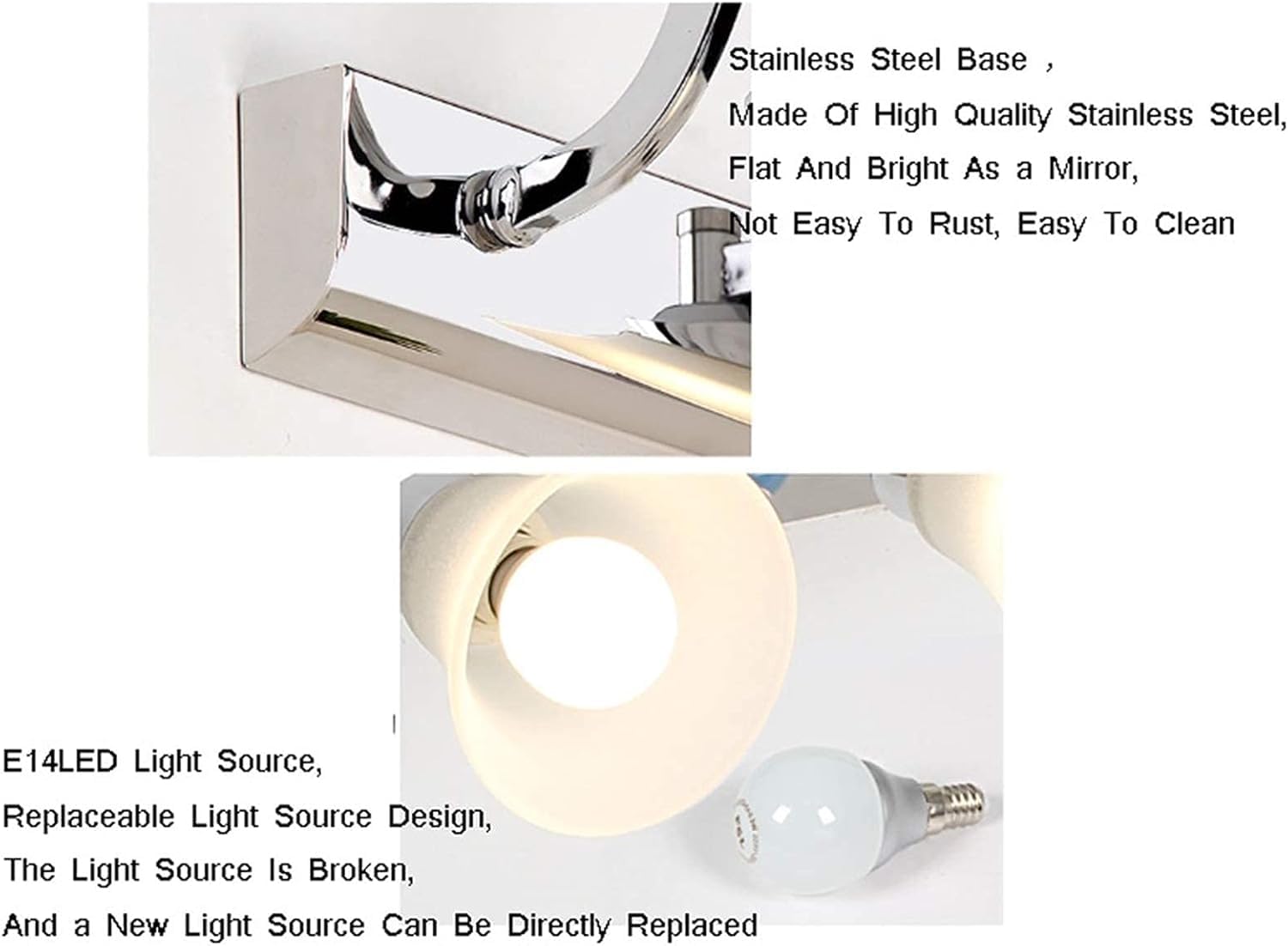 Lampe de Miroir de courtoisie à LED avec Ampoule E14 - Design Minimaliste pour Salle de Bain, Chambre et Coiffeuse, Chaner