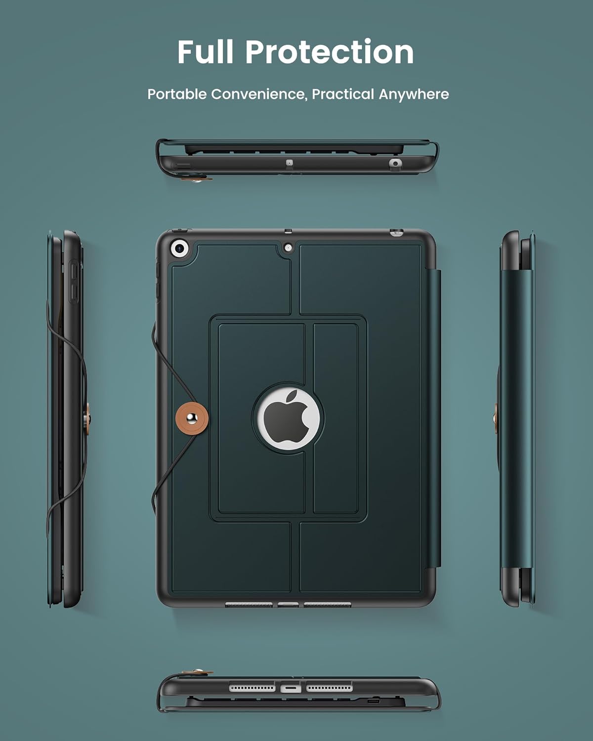 INFILAND for iPad 9th Generation Case with Keyboard 10.2 Inch iPad 9th/8th/7th Gen, Folio Cover with Pencil Holder, Slim Protective Detachable Keyboard Case for Apple iPad (Midnight Green)