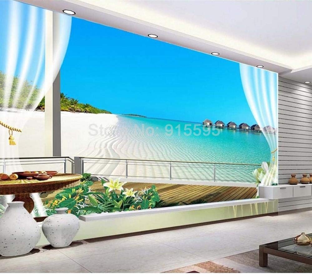 Papier peint 3D mer plage balcon grand format 250x175 pour chambre