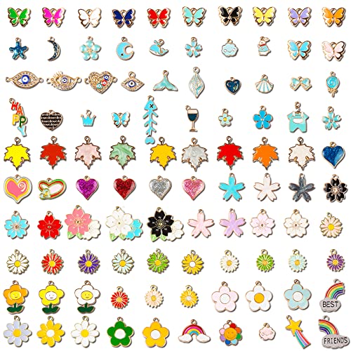 Image of hexiaoxiao 100PCS Bracelet Charms for Jewelry Making Bulk Lucky Charm Bracelet Making Kits Butterfly and Heart Charms DIY for Women's Necklace Bracelets and Cute Bling Charms Crafting, Onesize,
