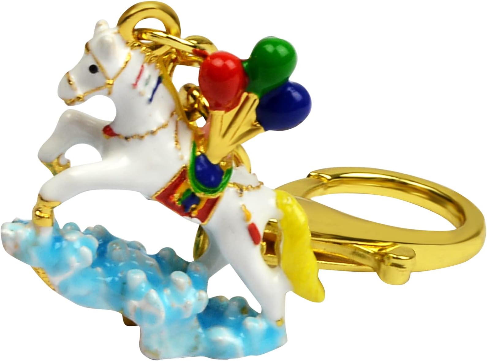 Joyous Windhorse Keychain Horses White Horse with Balloons keychian for Luck