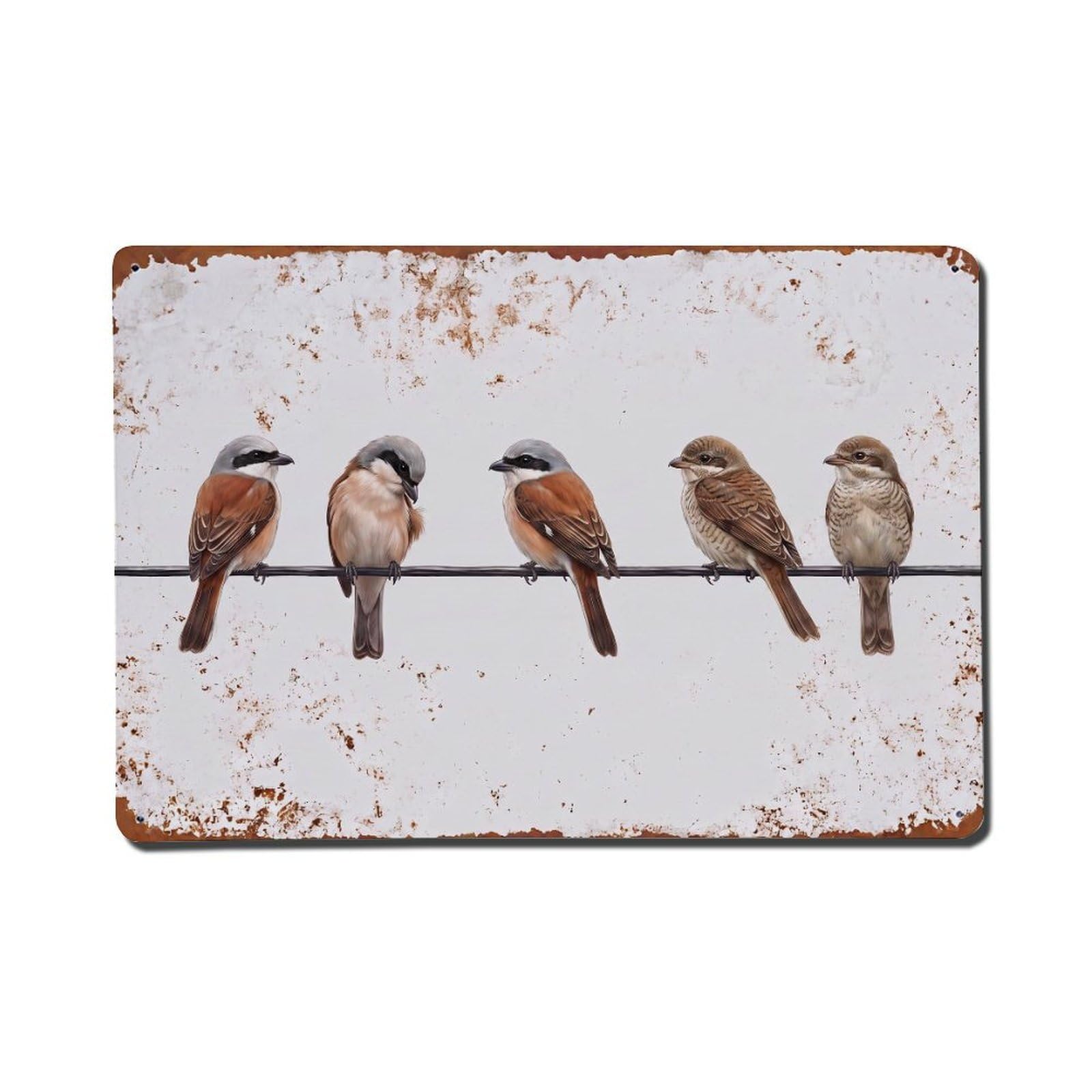 Vintage Retro Birds Red-backed Shrike Metal Tin Sign