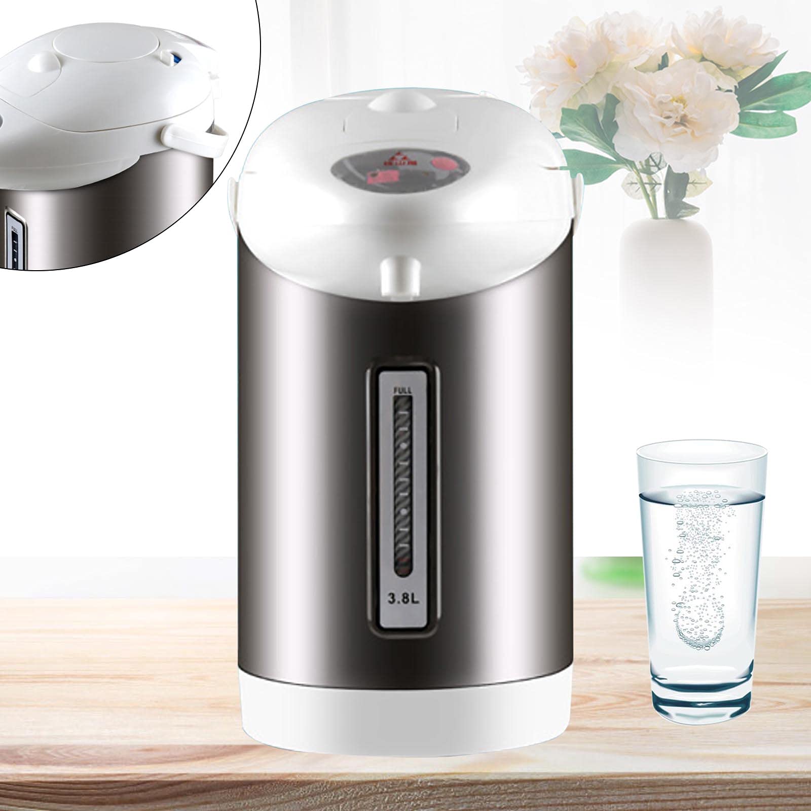 Distributeur électrique 220 V 3,8 l - Distributeur d'eau chaude Thermo Pot - Avec poignée et fenêtre de niveau d'eau - Pour bureaux, hôtels, appartements, ménages - 18,5 x 34 cm