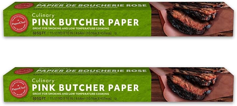 PaperChef Pink Butcher Paper Multipurpose Great for Smoking Meat, Wrapping, Crafting, and DIY Projects 18" x 33.3 Roll 50 sq ft - 2 Pack