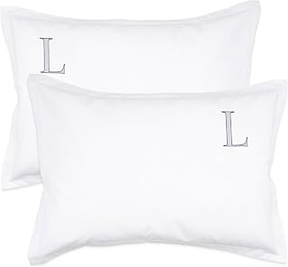 pureHÜG Monogrammed White Cotton Percale Pillow Shams Set of 2 - Personalized Embroidery, Standard Size, Crisp Cooling Luxury