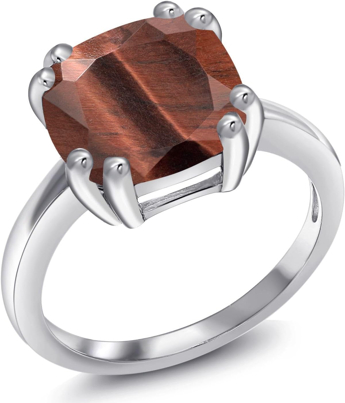 Gem Stone King 3-5 Cttw Gemstone Birthstone Double Prong Solitaire Ring for Women | 925 Sterling Silver | 10MM Cushion | Fine Wedding Anniversary Engagement Promise Ring | Available in Sizes 5-9