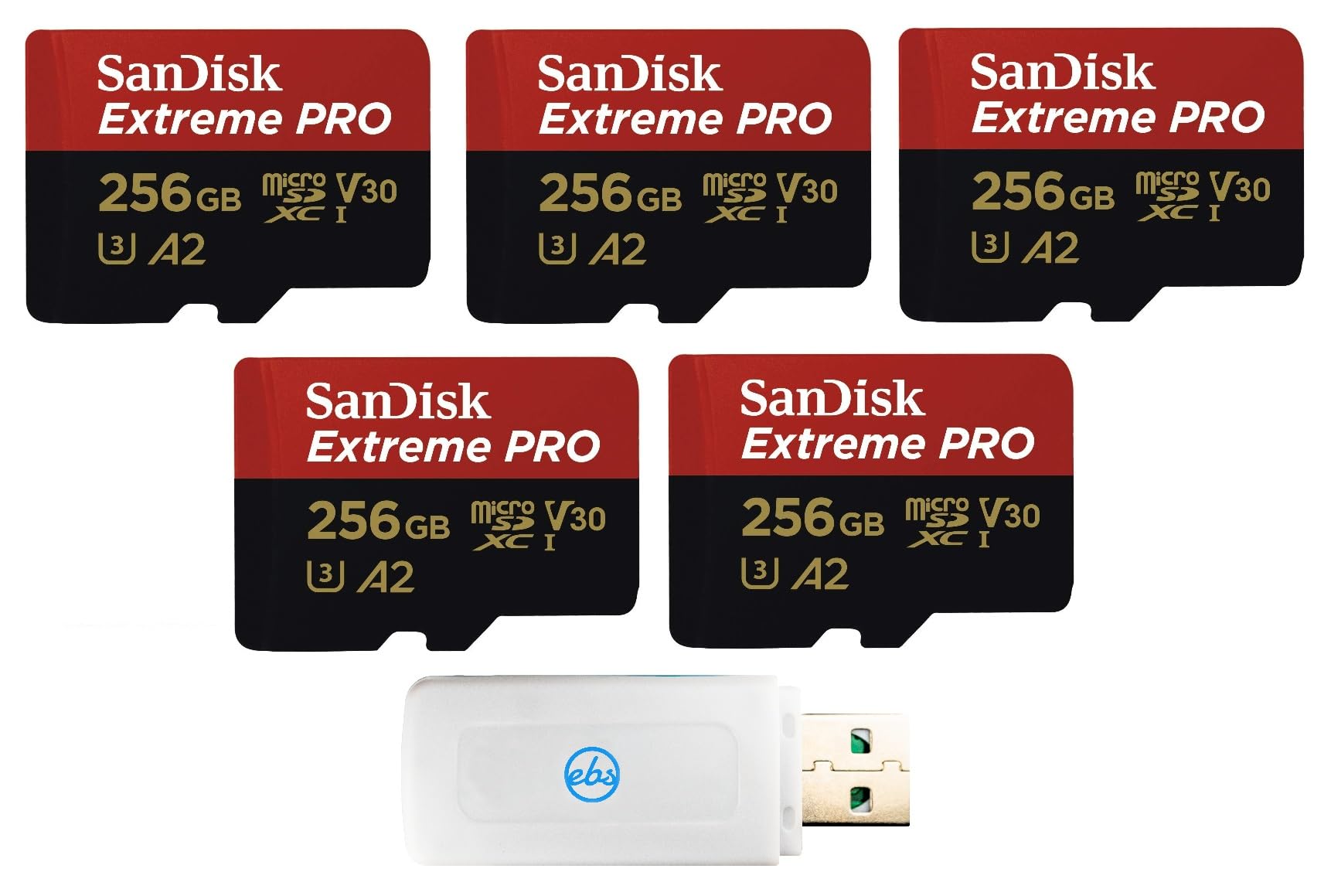Cartão de memória SanDisk Micro 256GB Extreme Pro (pacote com 5) Funciona com DJI Air 2S,