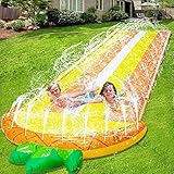 16.1ft x 76In Lawn Water Slides Slip for Kids, Double Race Pineapple Slip Slide Play Center Splash...