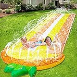 16.1ft x 76In Lawn Water Slides Slip for Kids, Double Race Pineapple Slip Slide Play Center Splash...