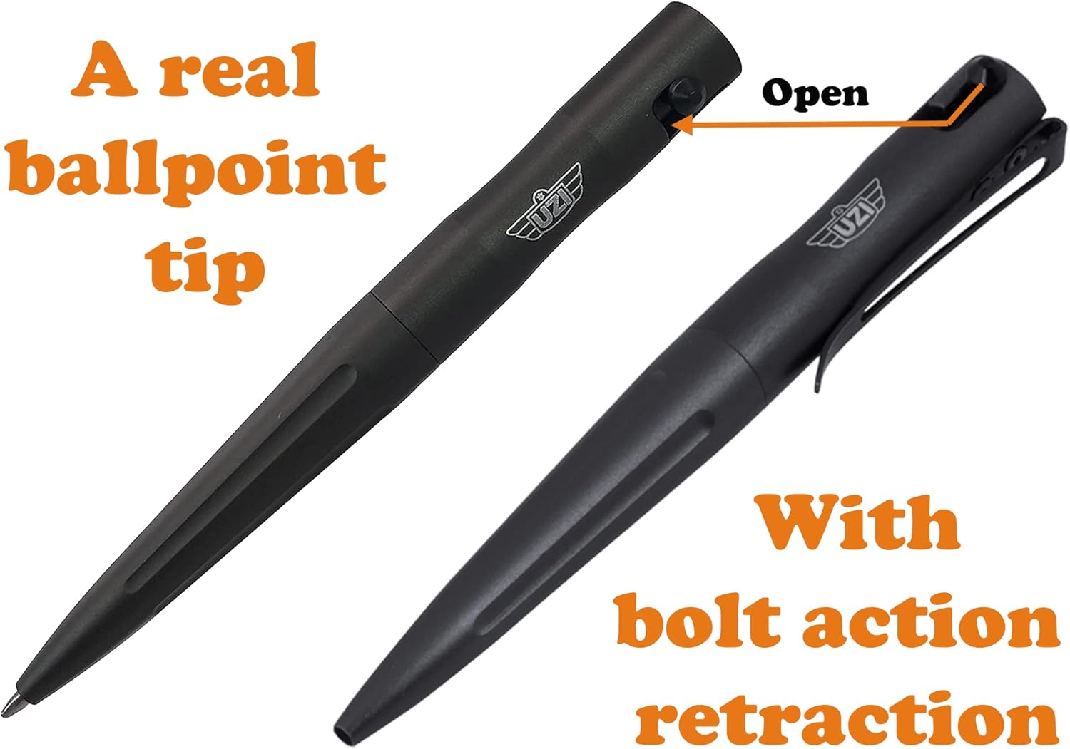Uzi Tactical Pen Bolt Action Pen Bundle Combo Pack Black and Gun Metal Refillable Ultra Durable Lightweight Aircraft Aluminum Ballpoint Writing Set, Christmas Gift