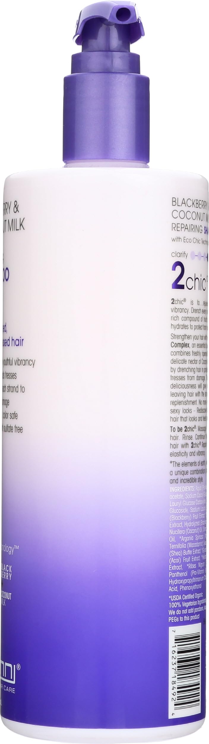 GIOVANNI 2chic szampon regenerujący, 680 ml, jeżyna i mleko kokosowe do suchych, zniszczonych i farbowanych włosów, wzbogacony o argan, masło shea, keratynę, bez siarczanów, trwały kolor, bez