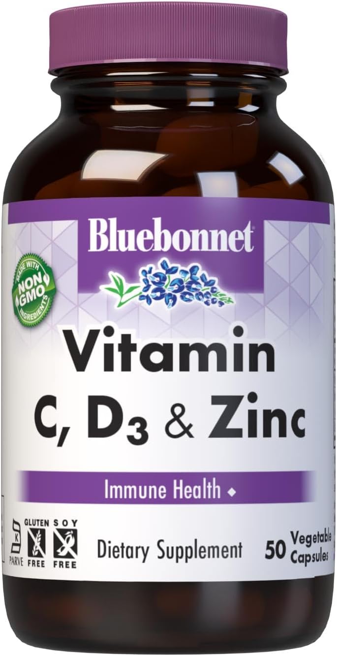 BlueBonnet Nutrition Vitamin C, D3 & Zinc, for Immune Health and Respiratory Function*, Soy-Free, Gluten-Free, Non-GMO, Kosher Certified, Dairy-Free, 100 Vegetable Capsules, 100 Servings (Pack of 2)