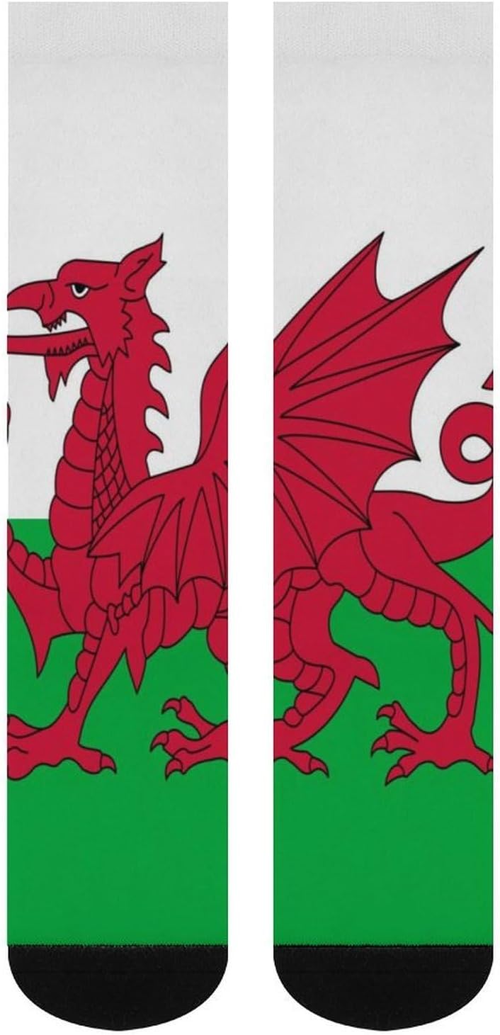 Flag of Wales Welsh Knee High Socks Athletic Long Stockings Sport Casual Crew Tube Sock Boot 46cm