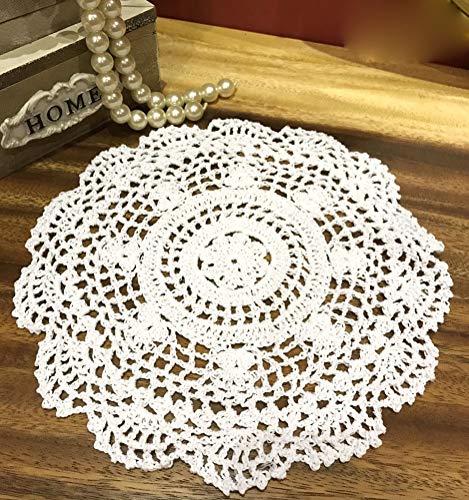 Janef White Handmade Crochet Doilies Cotton Table Cloth Lace Doilies Round Lace Tablecloths Crochet Placemat 10 Inches 2Pc. #TOP3