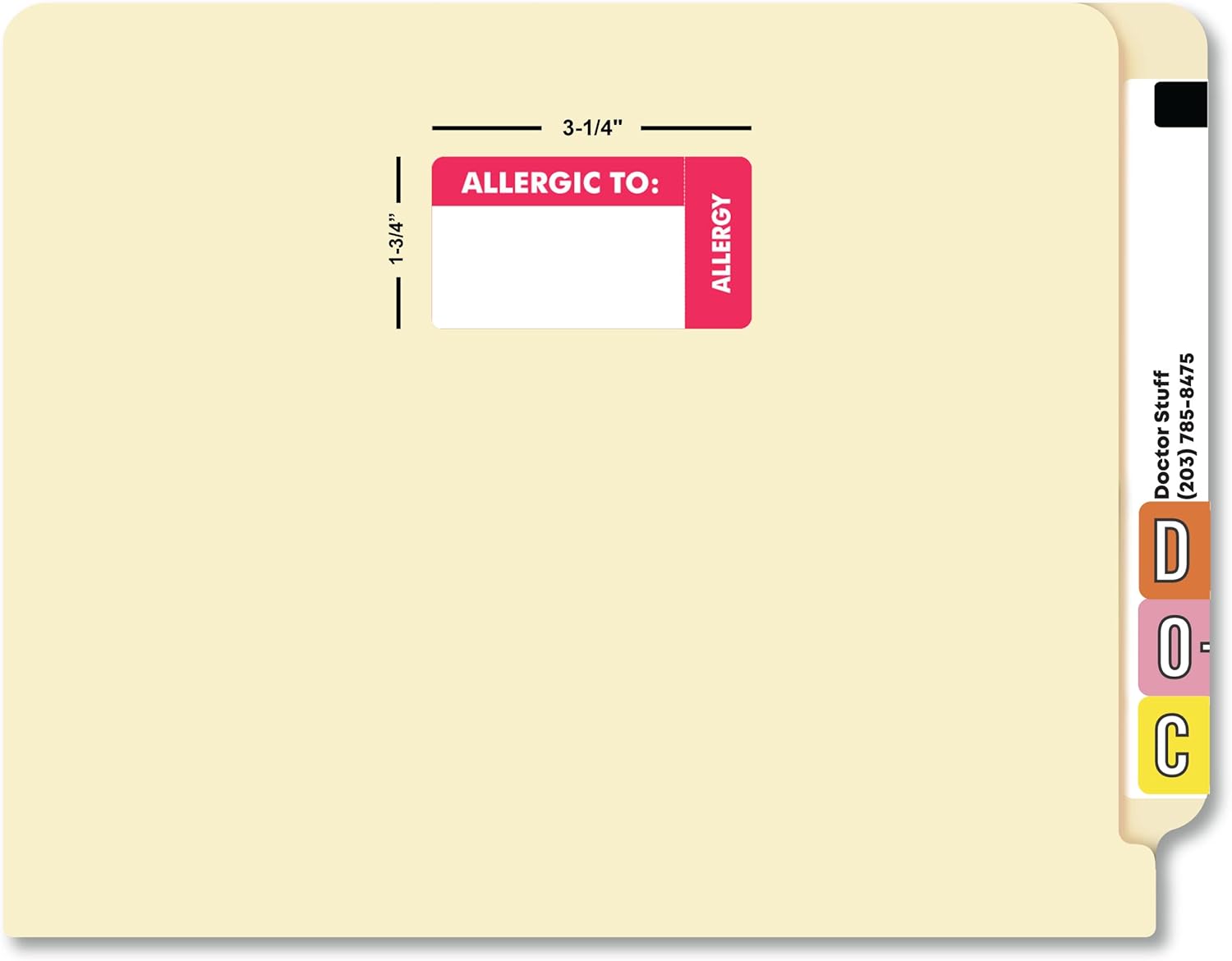 Allergic to Chart Label with Side Tab 3-1/4” x 1-3/4” Red White Design Doctor Stuff Permanent Adhesive 250 Stickers/Box