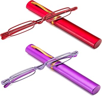 2 Pack Mini Slim Reading Glasses Spring Hinge Metal Reading Aid Unisex Visual Aid with Case