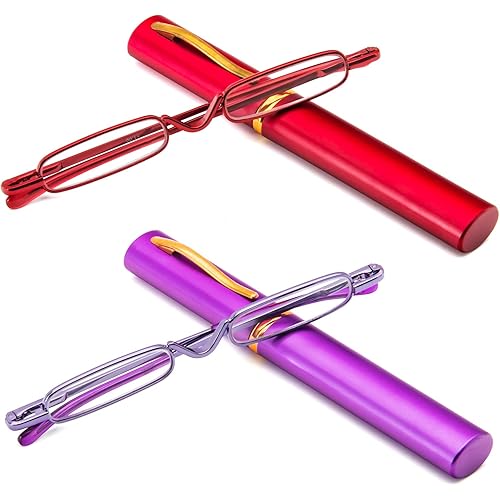 DXYXYO Mini Reading Glasses for Women Men 2 Pack Compact Small Pocket Metal Readers with Portable Case
