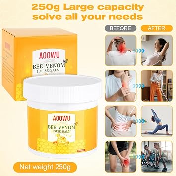 AOOWU Horse Balm with Bee Venom 250 g Intensive Arnica Balm Cool and Warm Revitalising and Regenerating for Massage of the Skin in the Area of Stressed Back and Joints