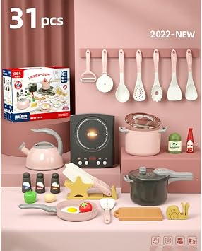 Pretend Play Kitchen Toy Set, Induction Stove/Pan/Pot, Mini Cookware Set, Kids Kitchen, LED and Sound Effects, Cooking Toy, Pretend Play Kitchen, Educational Toy