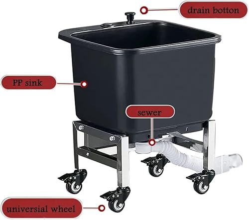 Miniatura 3 de Fregadero de fregona comercial independiente con rodillos, lavabo de servicio de fregona de plástico con botella de drenaje, cubos de fregona