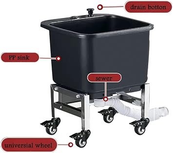 Freestanding Floor Commercial Mop Sink with Rollers, Plastic Mop Sink Service Basin with Drain Botton, Household Mop Buckets for Balcony Bathroom Kitchen Restaurant Business Outdoor