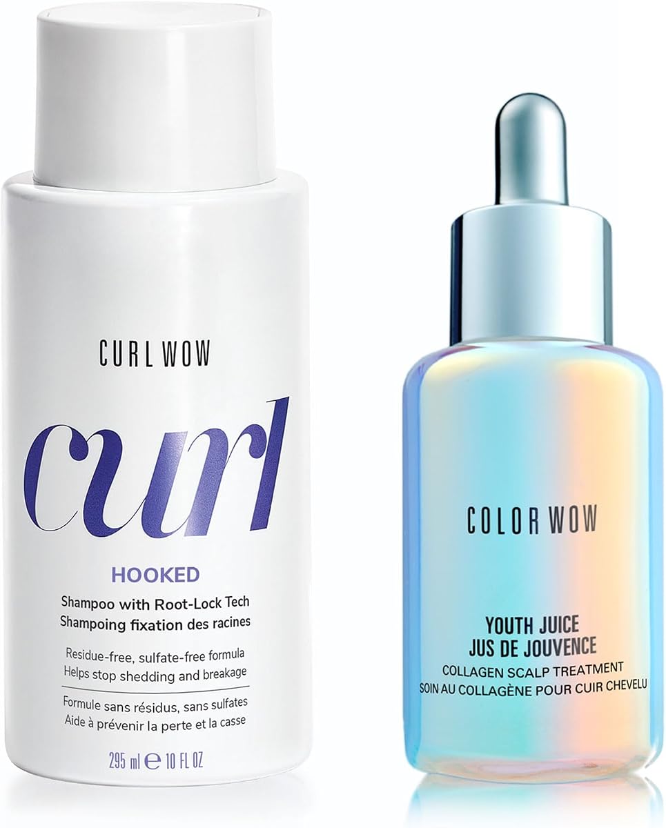 COLOR WOW Anti-Shedding Superheroes Set - Ideal 'root-anchor' HOOKED shampoo + YOUTH JUICE anti-shedding scalp treatment team up for stronger strands, fortified folicles and reduced breakage