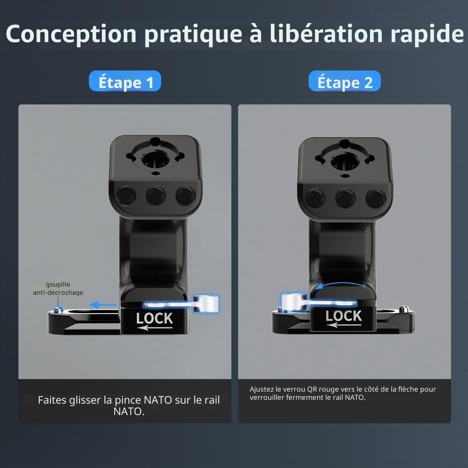 Nitze Poignée Supérieure NATO, NATO Top Handle de Caméra avec Pince QR NATO, NATO Rail et Cold Shoe Adapter pour Caméra, Cage d'Caméra (Lil Stinger Handle) - PA28M-AK