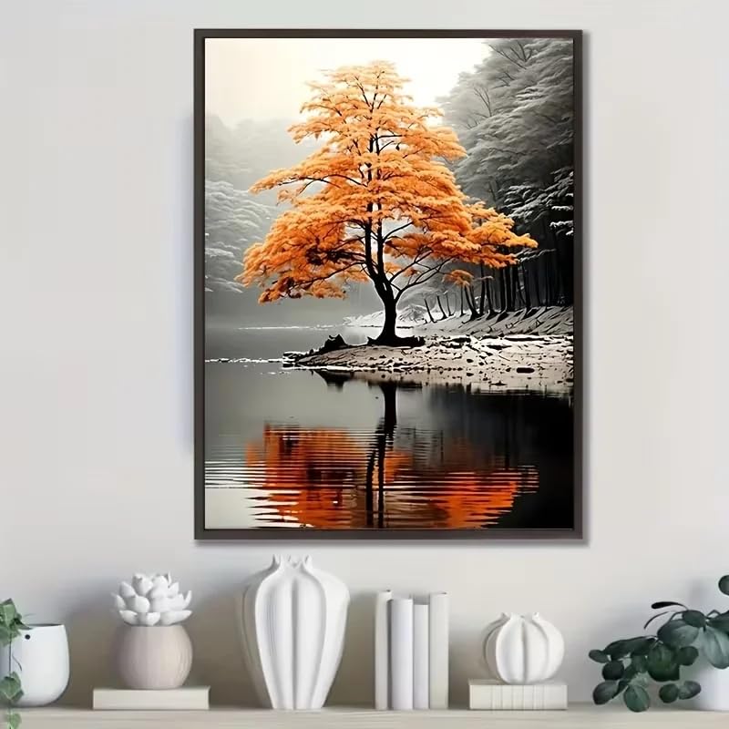 Cuadro de bosque naranja para dar vida a paredes vacias, lienzo abstracto 60x80 2