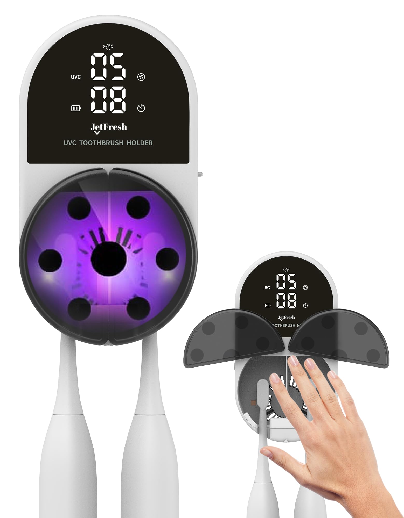 UV Toothbrush Sanitizer Holder & Cleaner with Led Clock Display, Hands-Free Wave Sensing & Dual Toothbrush Storage - Wall Mounted UV Tooth Brush Sanitizer Holder for Bathroom Decor, Fits All Brushes-image-47