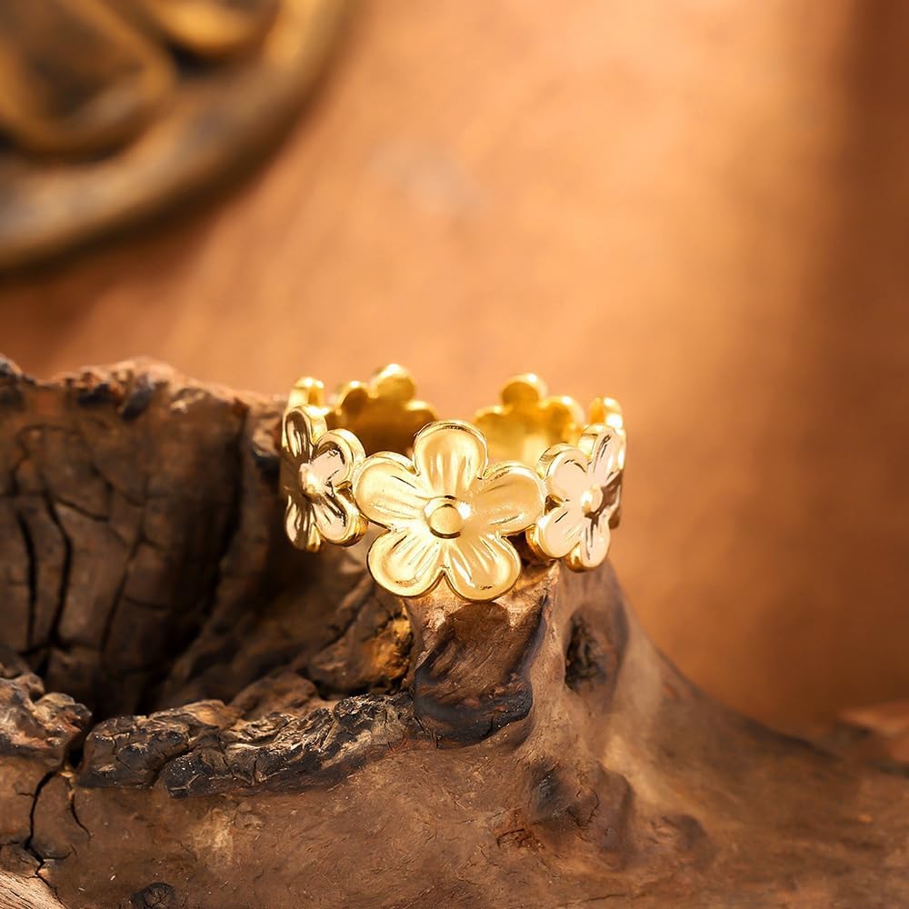 OIDIMS Dainty Flower Ring for Women Daisy Adjustable Open Stackable Statement Floral Engagement Wedding Promise Ring Eternity Wrap Finger Band Delicate Chic Jewelry for Valentine Mother Dating - Image 3