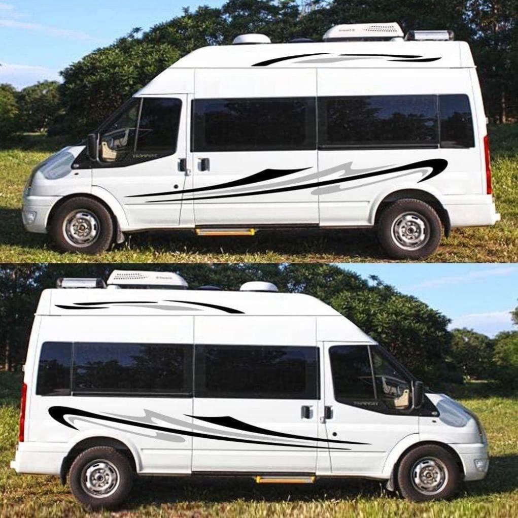 Decalcomanie per adesivi per auto 2 pezzi Strisce Adesivi in ​​vinile personalizzati Decalcomanie decorative per per sportivi per roulotte Nero Grigio