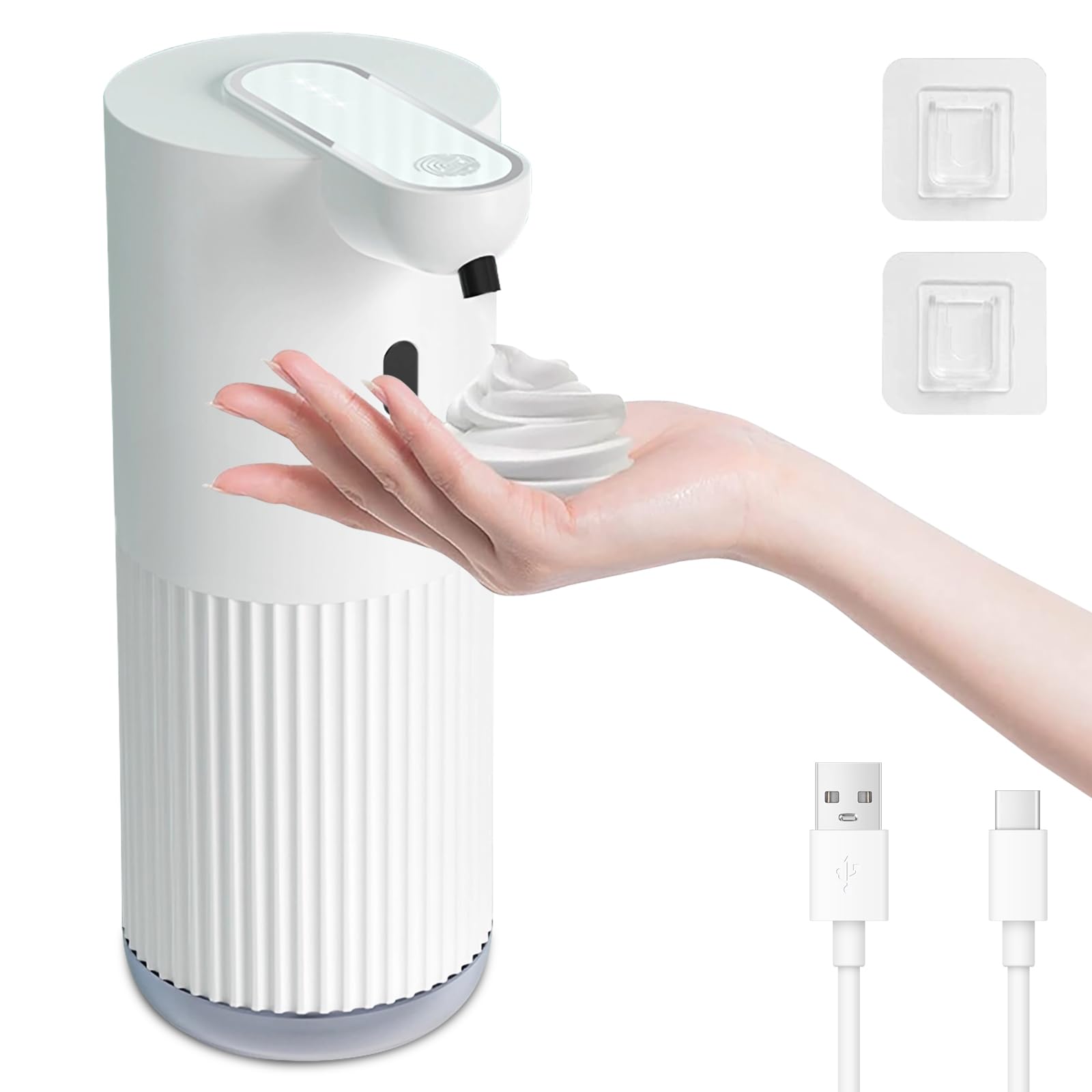 Cuteefun Dispensador Jabon Baño Automatico, 400ml Recargable Dosificador Jabon Espuma, 4 Niveles Ajustables, Impermeable IPX5, Montaje en Pared, Sensor Infrarrojo Sin Contacto para Cocina, Blanco