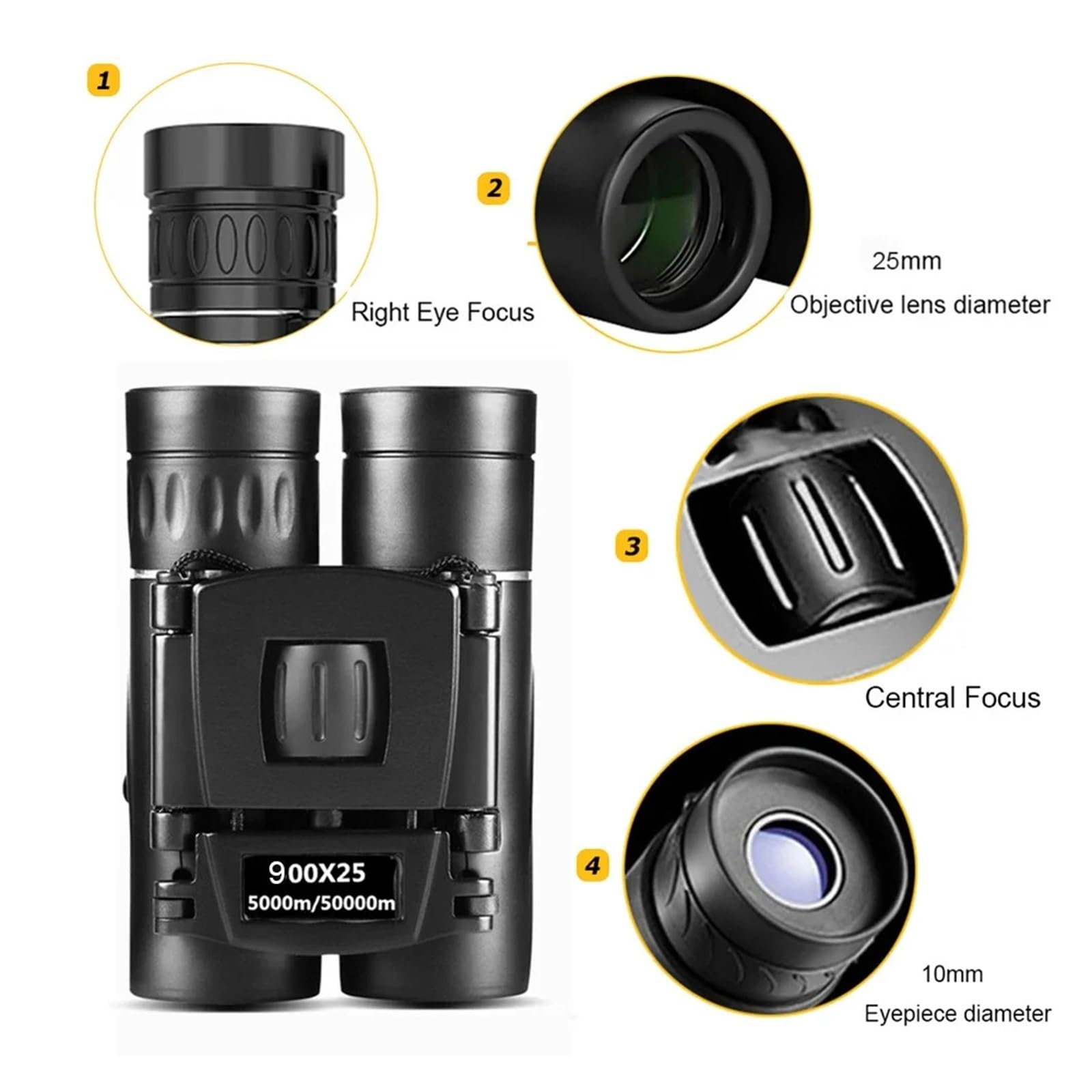 Telescopio Portatile, Telescopio Binocolo Portatile con Zoom HD 900X25, Compatto for Caccia, Campeggio E Viaggi All'aperto per Birdwatching(900x25-Set)