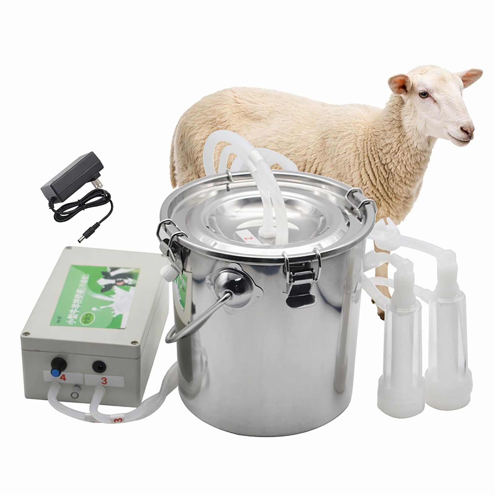 Pulsacyjna maszyna do dojenia 5 l, 10 l, automatyczna, przenośna krowa, koza, owca, mleczarka, zestaw z wiadrem ze stali nierdzewnej, pompa próżniowa klasy spożywczej, silikonowe kubki do smoczków do