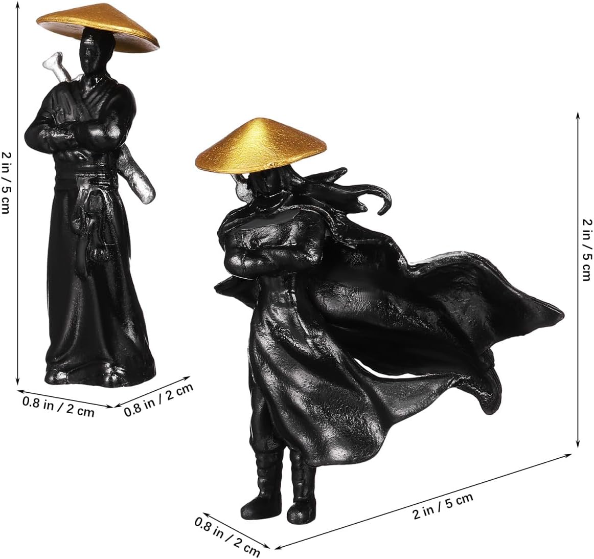 Homoyoyo 2pcs Miniature Ninja Figurines - Resin Zen Garden Statues - Tiny Samurai Kimono Models for Home