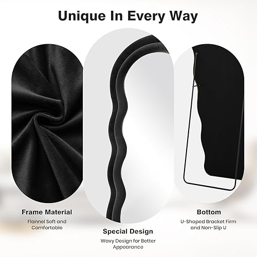 Miniatura 10 de Espejo de longitud completa de 63 x 24 pulgadas, espejo ondulado irregular, de cuerpo completo, espejo de pared con soporte, marco de franela