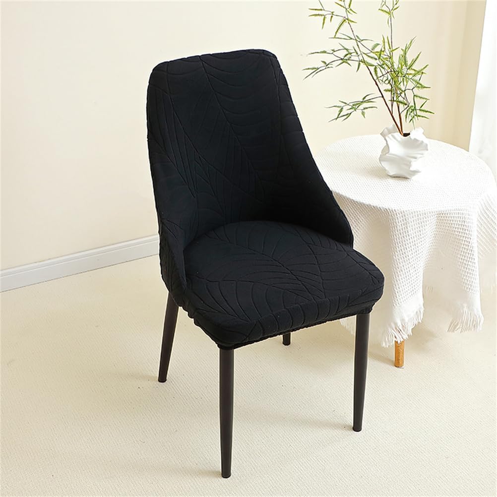 Curved Back Dining Room Chairs Covers, Modern Accent Stretch Wingback Side Chair Cover Slipcover Bar Stool Seat Protector, for Home Living Office Decor,Black,2PCS