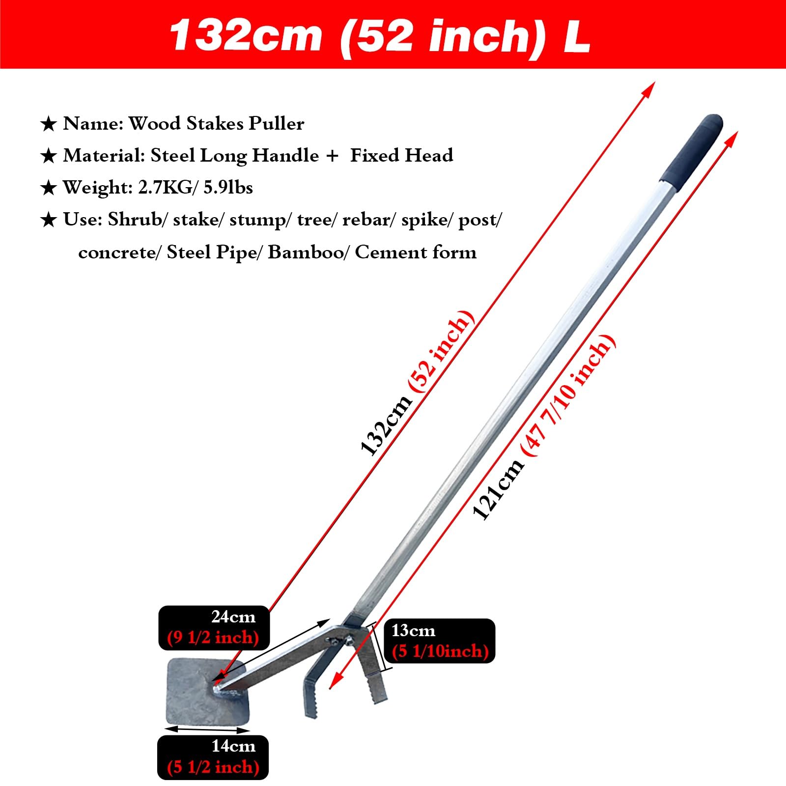 Ściągacz słupków i drzew 132 cm metalowy ke/bambus/cementowy ekstraktor kolumny szybkie i wydajne narzędzie do usuwania do łatwego sznurowania i ogrodnictwa Ta