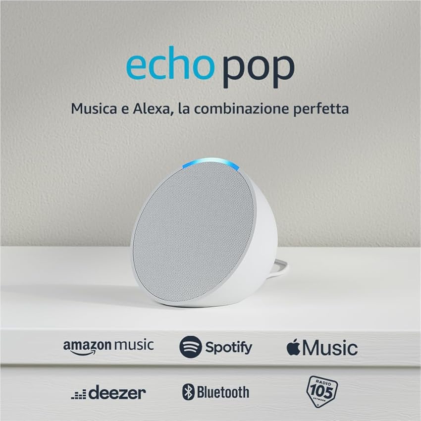 Immagine del prodotto Echo Pop | Altoparlante Bluetooth intelligente con Alexa, compatto e dal suono potente | Bianco ghiaccio