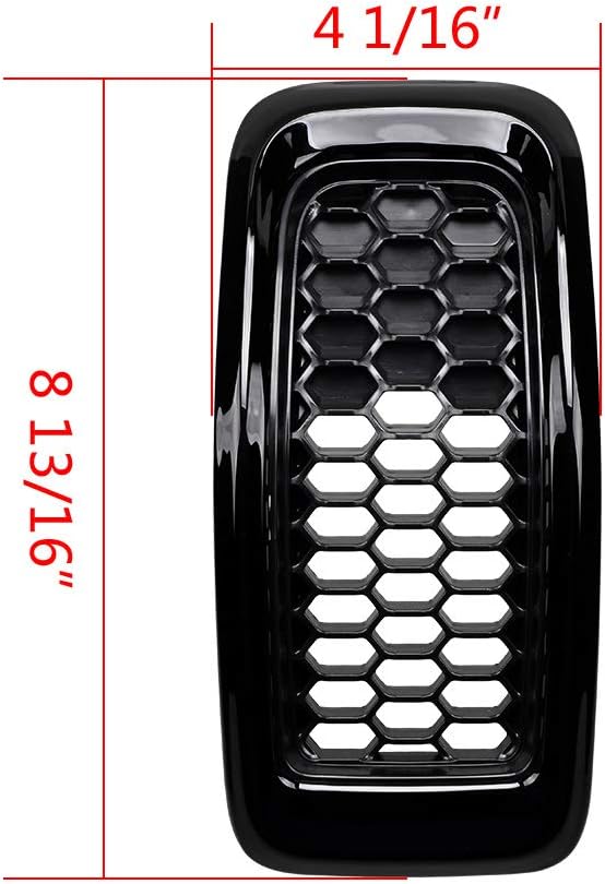Front Upper Mesh Honeycomb Grill Grille Inserts Cover Kit for Jeep 2014-18 Jeep Cherokee (Glossy Black, Mesh Grille&Trim Insert)