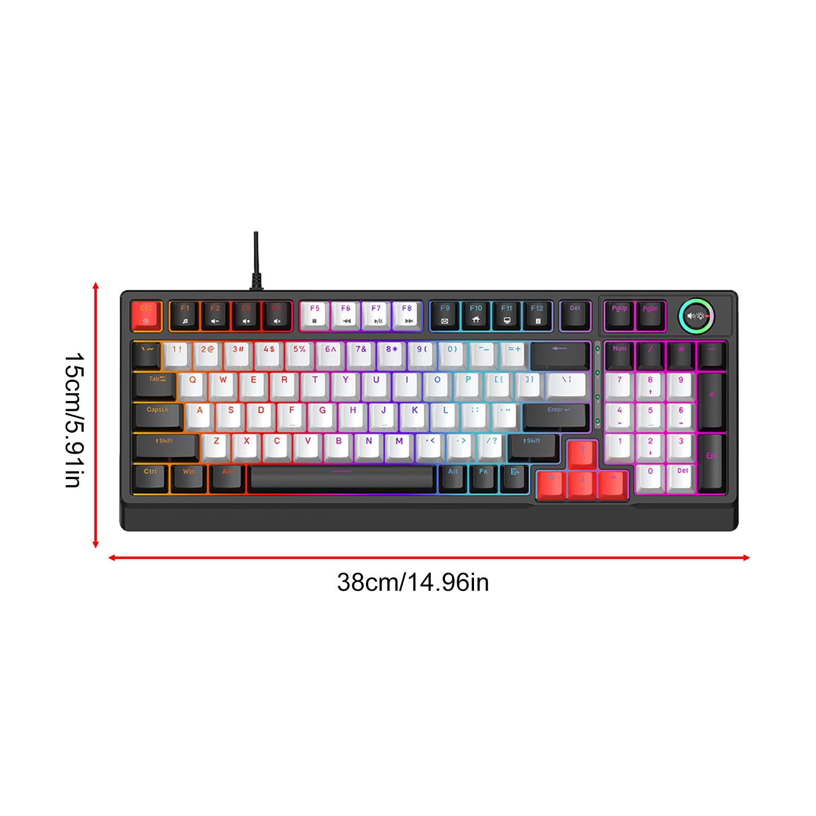Luocute Klawiatura Mechaniczna T WOLF T50 RGB, 98 Klawiszy z możliwością Wymiany Podczas Pracy, Niebieski Przełącznik z Dynamicznym Oświetleniem i Pokrętłem, do Pisania na Komputerze (Czarny Szary